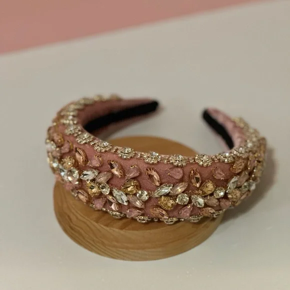 Light Pink Rhinestone Velvet Headband - Picture 4 of 9
